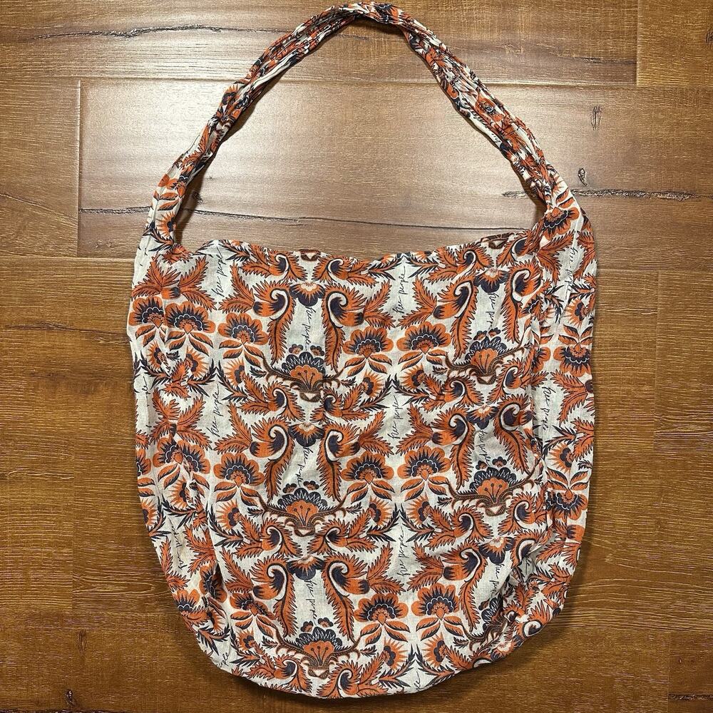 Free People Tote Bag Orange Floral Guaze Travel Shopping Boho Beach Vacation